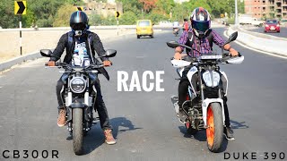 Duke 390 vs Honda CB300R Race  Comparison  Exhaust [upl. by Meneau981]