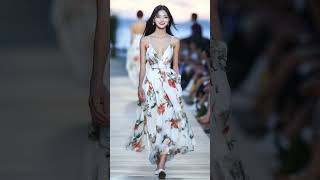 Floral Flowing Dress Asian Model Walking  AI Fashion Runway shorts [upl. by Gereld219]