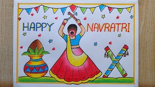 Navratri drawing easy Dussehra festival drawing Navratri Special drawing Dussehra Poster drawing [upl. by Parthena]