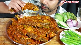 1kg sea fish bhuna masala eating with raw onion green chilli and cucumbermukbang eating show [upl. by Jayme]