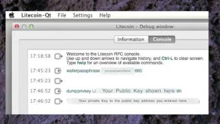 LitecoinQT wallet Private Key access tutorial Client dumpprivkey walletpassphrase [upl. by Anig]