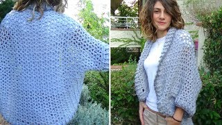 How to crochet a chunky easy shrugcardigan [upl. by Anes]