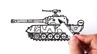 How to draw a Tank Easy ✏ Battle Tank drawing [upl. by Dagley249]