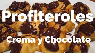 Profiteroles con crema y chocolate  Receta casera deliciosa y fácil de hacer [upl. by Ideih]