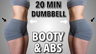 20 MIN FLAT BELLY AND ROUND BOOTY WORKOUT  Dumbbells Low Impact No Repeat Home Workout  DAY 13 [upl. by Neiht]