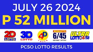 Lotto Result Today 9pm July 26 2024  PCSO Complete [upl. by Cod]