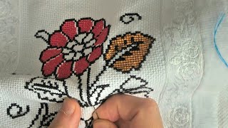 ETAMİN KANAVİÇE HAVLU DÜĞÜMSÜZ BAŞLANGIÇ embroidery stitches [upl. by Vharat]