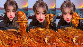 ASMR MUKBANG NOODLES WITH CHICKEN  EATING FIRE NOODLES SPICY FOOD CHALLENGE [upl. by Alister836]