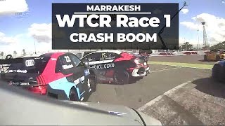 Race 1 crash boom WTCR Marrakesh first race for Tom Coronel and Boutsen Ginion racing [upl. by Neyr384]