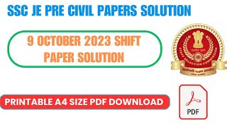 SSC JE PRE CIVIL 9 October 2023 Paper Solution With Pdf TCS [upl. by Irina6]