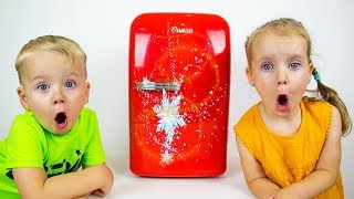 Kids Pretend Play with TOY REFRIGERATOR  Magical Funny Stories for kids with Gaby and Alex [upl. by Araf]