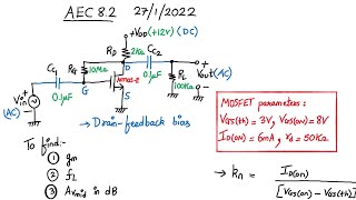 Analog Electronics Circuits Session 8b Numerical on drain feedback based MOSFET CS amplifier [upl. by Haimrej]