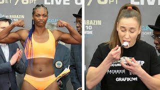 CLARESSA SHIELDS VS IVANA HABAZIN  FULL WEIGH IN AND FACE OFF VIDEO I SHOWTIME BOXING [upl. by Leahcimnhoj]