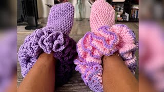 ⁠Crochet Ruffle Slipper Sock Tutorial [upl. by Conah56]