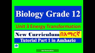 New Curriculum Biology Grade 12 Unit 3 Energy Transformation Tutorial Part 1 in Amharic [upl. by Euqimod]