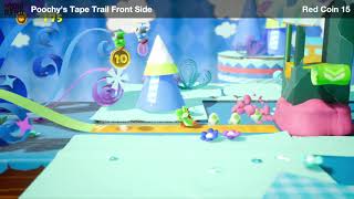 Yoshis Crafted World Poochys Tape Trail  All Smiley Flowers Red Coins [upl. by Ateloiv]