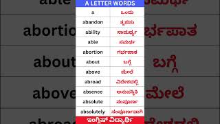 A letter words English to Kannada meaning for daily practice  spoken english words [upl. by Chiaki761]