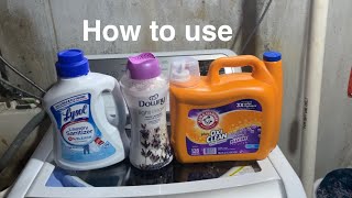 How to use OxiClean Stain Fighter Lysol Laundry Sanitizer amp Downy Light [upl. by Assirolc]