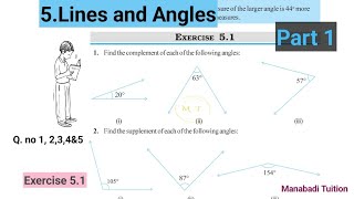 7th class mathsChapter 5💁‍♀️Lines and Angles💁‍♂️Exercise 51 Q no 1234amp5 part 1with notes [upl. by Jann]