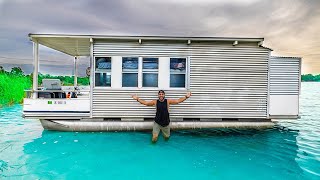 24hr FLOATING TINY HOME Catch amp Cook CHALLENGE hot shower [upl. by Hervey]