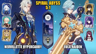 F2P Neuvillette Hypercarry amp Eula Raiden  Spiral Abyss 51  Floor 12  Genshin Impact [upl. by Nnek]