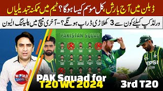 PAK vs IRE 3rd T20 weather report  3 players dropped  PAK T20 Squad for T20 World Cup 2024 [upl. by Etteroma192]