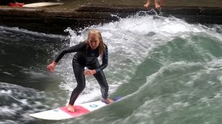 Amazing River Surfing Isar Eisbach in Munich at the English Garden [upl. by Maisie]