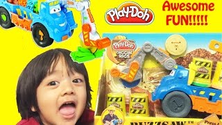 Ryan Plays with Play Doh Buzzsaw All Woodcutter Diggin Rigs playset [upl. by Arvell]