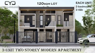 Project 40 A 3UNIT TWO STOREY APARTMENT  120SQM LOT  MODERN HOUSE  SMALL HOUSE DESIGN [upl. by Haas]