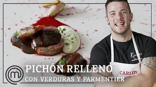 Pichón relleno con verduras y parmentier de patata  Receta paso a paso con Carlos de MASTERCHEF 3 [upl. by Idzik]