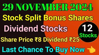 29 November को 12 कंपनी High dividend bonus or stock split news • ₹8 पर ₹25 Dividend • Dividend News [upl. by Eduardo]