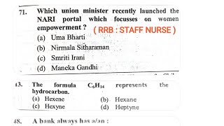 RAILWAY RRB STAFF NURSE  NURSING SUPERINTENDENT  GENERAL SCIENCE GK STAFF NURSE PREVIOUS QUESTION [upl. by Akila]