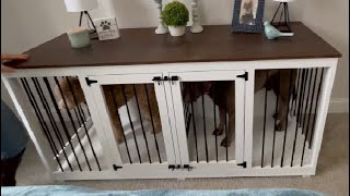 Large Double Dog Crate Furniture Wooden Dog Crate Kennel Furniture with Divider amp 2 Trays Review [upl. by Nolyarg]