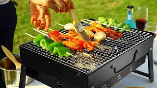 HomeClass Folding Charcoal Barbeque Grill Oven Black Carbon Steel Portable Outdoor Use with 10 [upl. by Fabria952]