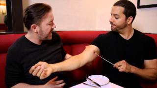 Ricky Gervais Sees Pierced Arm Real or Magic  David Blaine [upl. by Siobhan263]