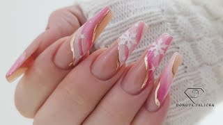 Doing my Christmas nails Gel extensions on forms with snowflakes nail art Ombre french nails [upl. by Heyes]