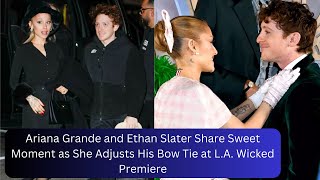 Ariana Grande and Ethan Slater Share Sweet Moment as She Adjusts His Bow Tie at LA Wicked Premiere [upl. by Dlareg9]