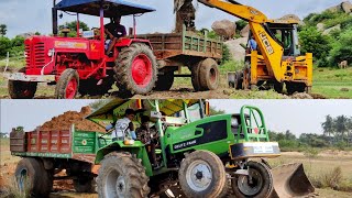 DEUTZ FAHR 4050E vs Mahindra 475 Di Tractor Loading Mud Comparison CFV [upl. by Adnilemre966]