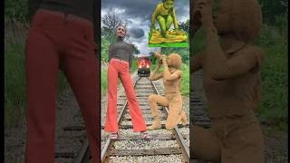 Funny train vs two sand sculpture special effects on the train driver half train vfx trending [upl. by Milks]