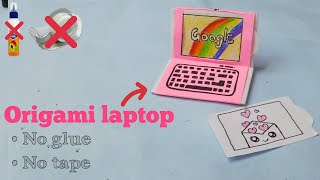 Origami Laptop  Paper laptop making without glue  Laptop With Paper  paper crafts ideas [upl. by Ytsrik]