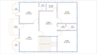 HOUSE PLAN DESIGN  EP 77  1150 SQUARE FEET 3 BEDROOMS HOUSE PLAN  LAYOUT PLAN [upl. by Ploch292]