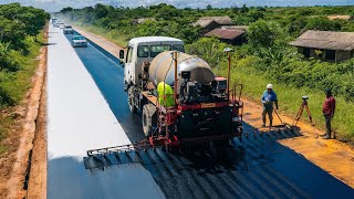 Technology with the bitumen sprayer truck process of applying a layer of bitumen to the road surface [upl. by Nolrah]