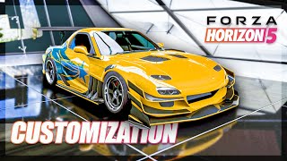 Forza Horizon 5  Mazda RX7 Customization New Body Kits Sounds and More [upl. by Heim]