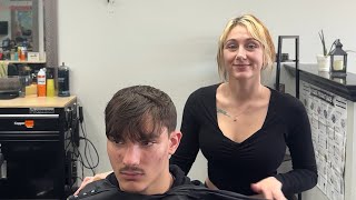 Mastering the Men’s Taper Fade Long Hair on Top Tutorial  Talented Female Barber [upl. by Donnie459]