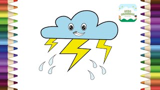 How to Draw a Thunder Cloud Simple amp Easy Step by Step for Kids  Cloud Drawing [upl. by Mile]