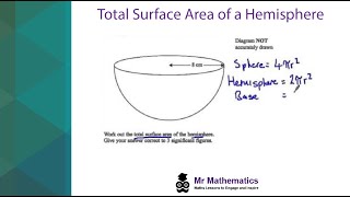 Total Surface Area of a Hemisphere Mathematics Revision [upl. by Essirahc]