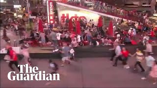 Panic in Times Square after motorcycle backfire mistaken for gunfire [upl. by Gniw271]