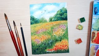 Watercolor painting for beginners Soft flower garden landscape easy [upl. by Zoller141]