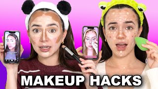 Testing Out Tik Tok Makeup Hacks  Merrell Twins [upl. by Kittie256]