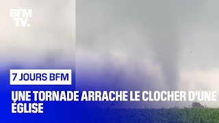 Une tornade arrache le clocher dune église [upl. by Ellebanna]